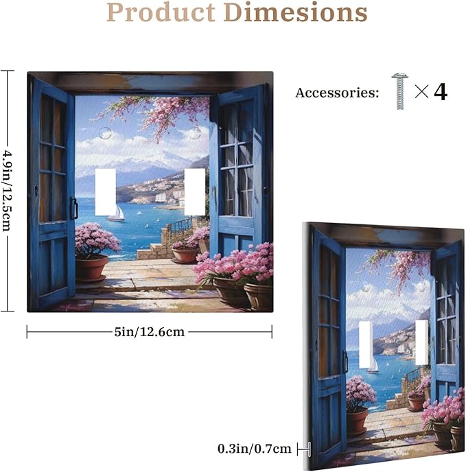 Decorative Art Light Switch Covers Seaside Window View 2 Gang Double Toggle Wall Plate Decorative Switchcover Electrical Switchplate for Home Decor