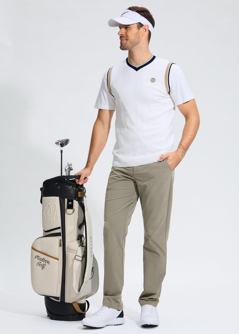Pudolla Men's Golf Pants Work Dress Comfy Pants Casual Slacks Trousers with Pockets(Stone_Grey 32Wx30L)