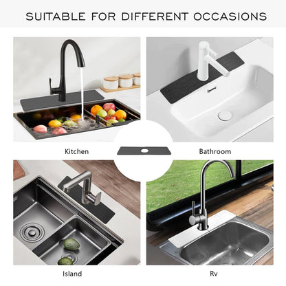 ITTIDYYD Stone Faucet Mat for Kitchen Sink, Diatomite Fast Drying Absorb Moisture Tray, Prevents Water Buildup, Durable Anti-slip Splash Guard Sink Protector (White, 15.7"x4")