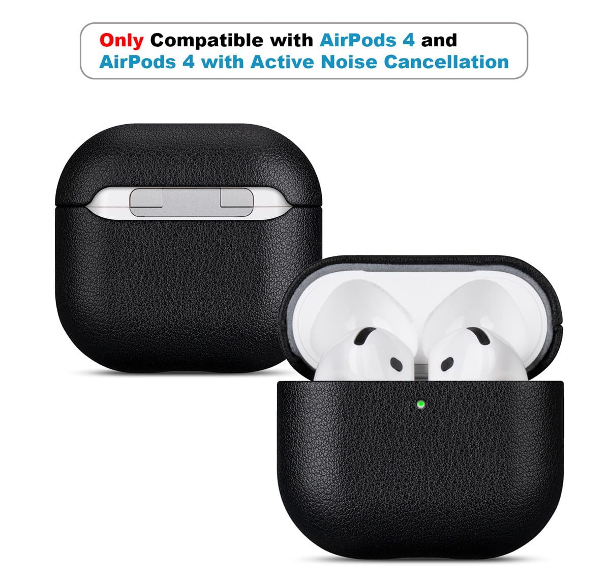 LOPIE Handmade Case for AirPods 4 / AirPods 4 with Active Noise Cancellation Leather Case, Fully-Wrapped with Top Grain Leather, Protective Hard Shell Cover for Gen 4 AirPods - Black