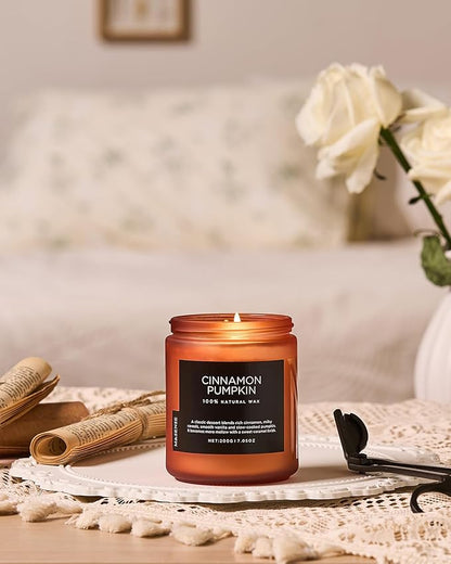M&SENSE Cinnamon Pumpkin Fall Scented All Natural Soy Wax Candles for Home Scented, Cotton Wick Autumn Long Burning 7.05oz 50 Hours Burn Time, Jar Candle Gift for Thanksgiving