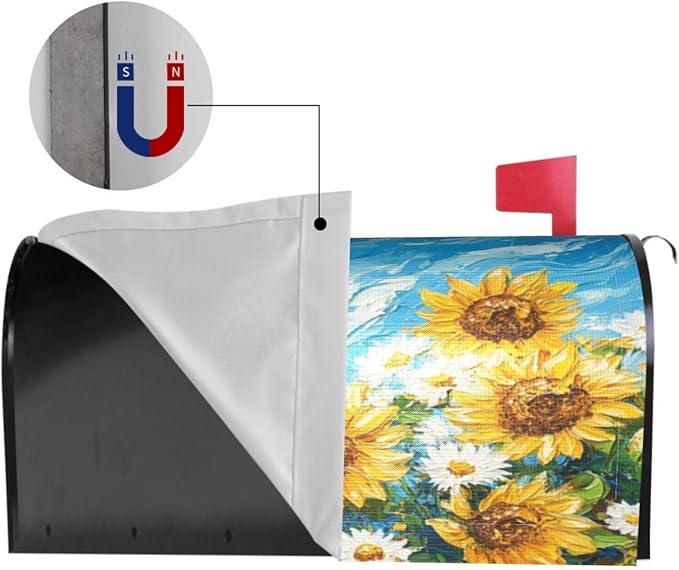 Mailbox Covers Sunflower Daisy Flower Art Magnetic Letter Post Box Cover Standard Size 25.5 x 21 Inch Garden Yard Home Decorative