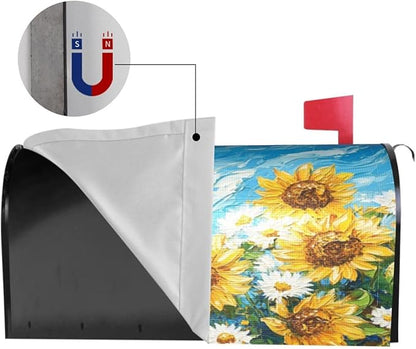 Mailbox Covers Sunflower Daisy Flower Art Magnetic Letter Post Box Cover Standard Size 21 x 18 Inch Garden Yard Home Decorative