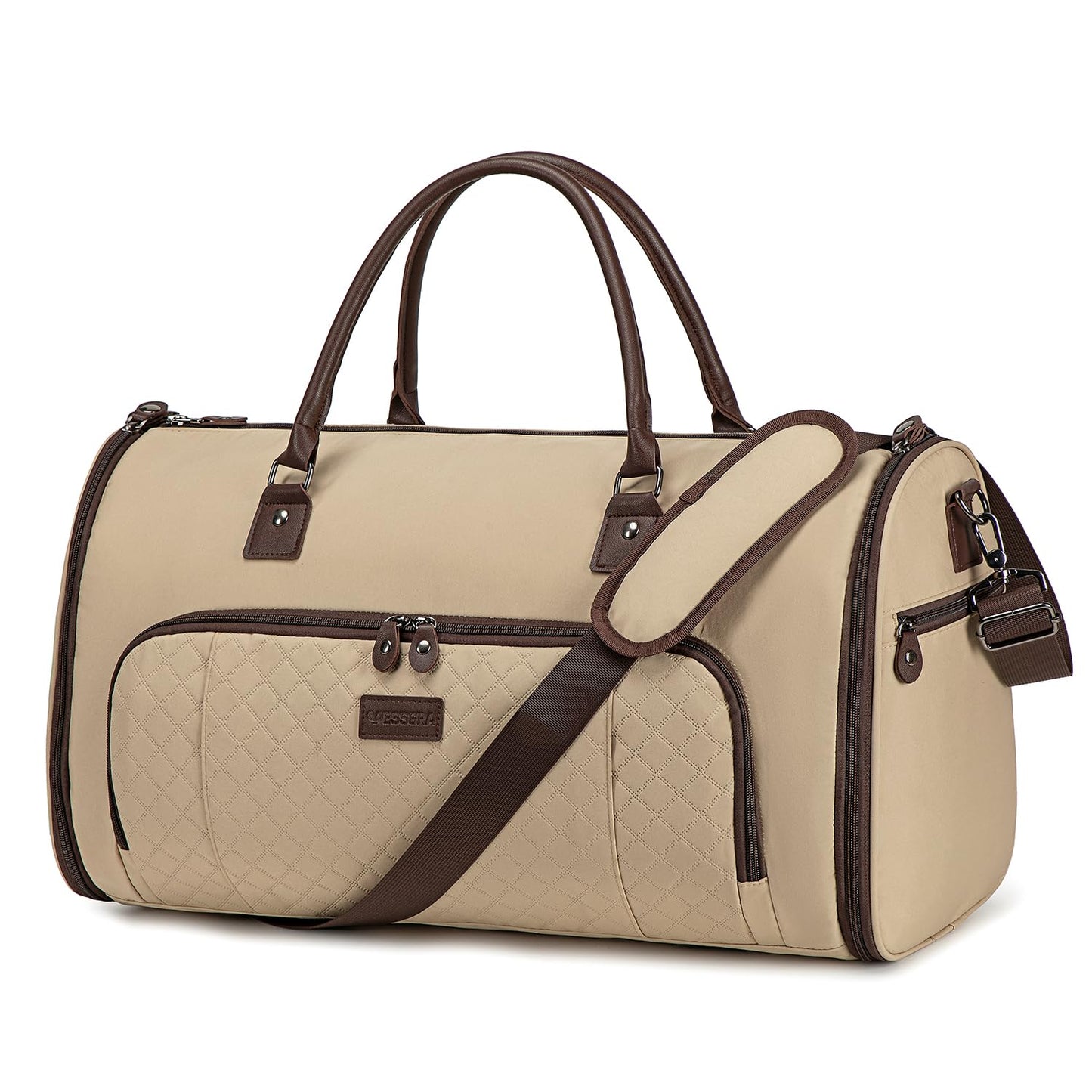 Vessgra 2 in 1 Duffle Bag, Carry On Duffle Bags for Women, 2 in 1 Suit Bag with Shoes Compartment 45L Garment Bag for Airplane Travel,Garment Bags with Shoulder Strap,(Khaki)