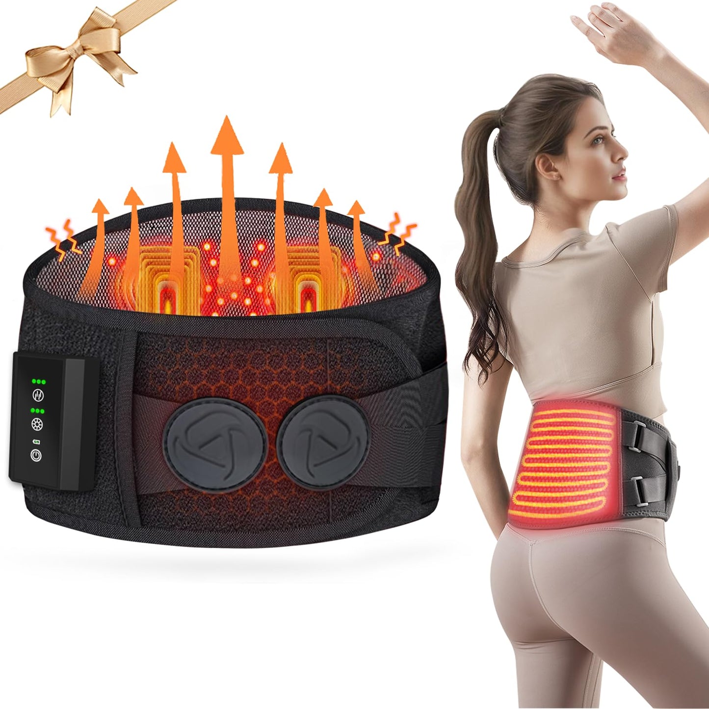 Heating Pad for Period Cramps Back Pain Relief,Electric Heating Pad for Low Back Massager,3 Heat, Black,43"x 6" +20" Extended Belt Gifts for Women/Men/Mom