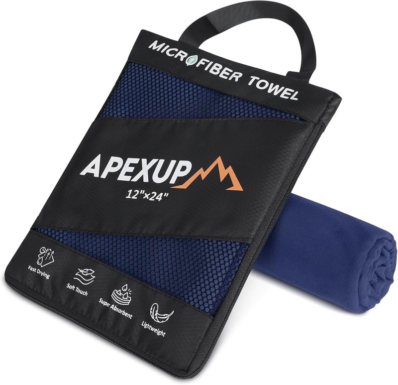 Microfiber Travel Towel - Ultra Absorbent Quick Dry Gym & Camping Towel | Lightweight, Navy Blue (24"×12")