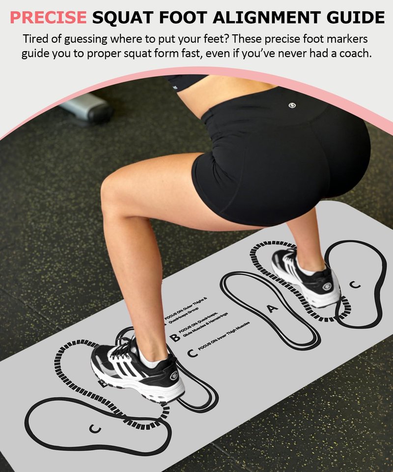 Squat Mat with Foot Position,Large Non-Slip Squat Target Pad， Pad 31.5'' X13.8'',6mm Thickness Squat Mat Foot Positioning, Exercise Mat for Squats, Leg and Abdominal Workouts