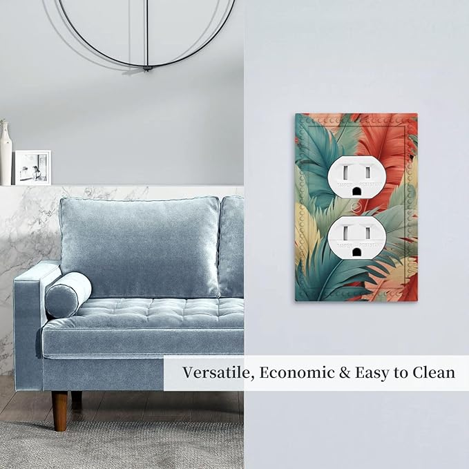 Colorful Feathers Blue Red Light Switch Cover 1 Gang Outlet Plate Single Duplex Wall Plate Covers Decorative Switchplate Covers Electrical Faceplate for Home Decor