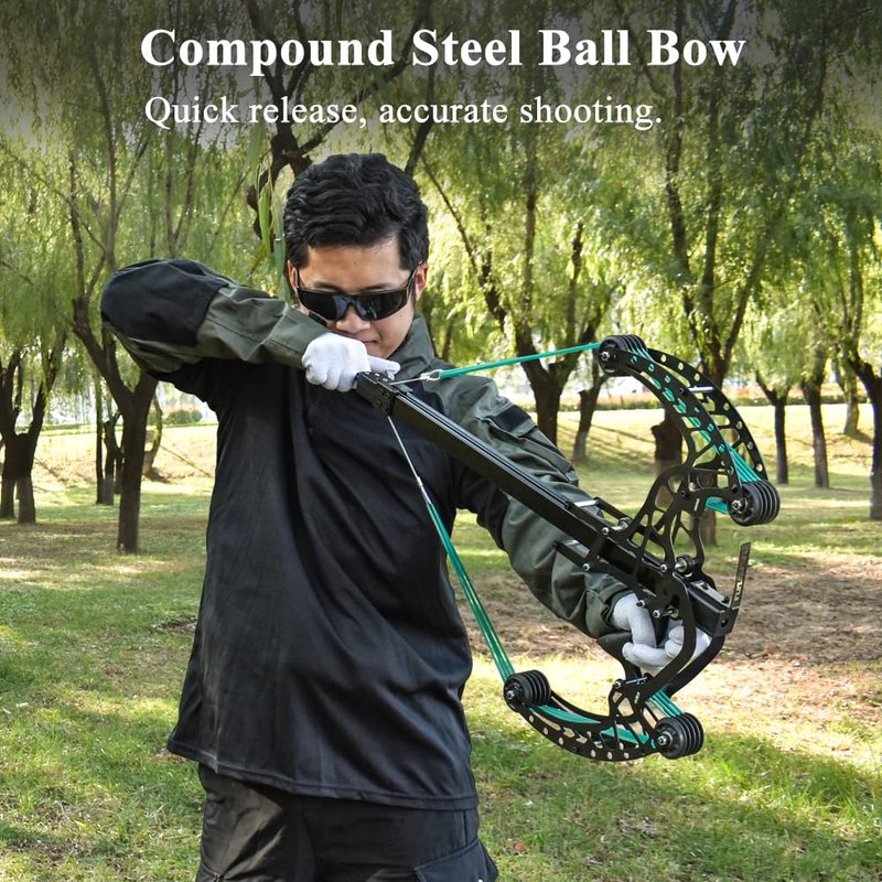Runzkzy Ball Bearing Bow, Compound Bow Set That Shoots Steel Balls, Right Handed Hunting Bows for Adults, Composite Pulley Bow with Continuous Shooting