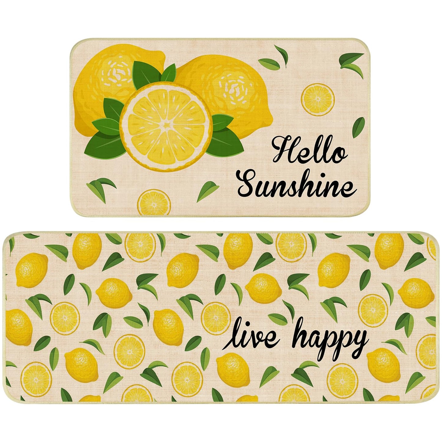 Nialnant Lemon Kitchen Rug Set of 2, Non Slip Lemon Kitchen Mat, Kitchen Floor Mats for in Front of Sink, Kitchen Rugs for Bedroom, Lemons Kitchen Decor and Accessories 17'' x 47'' + 17'' x 30''