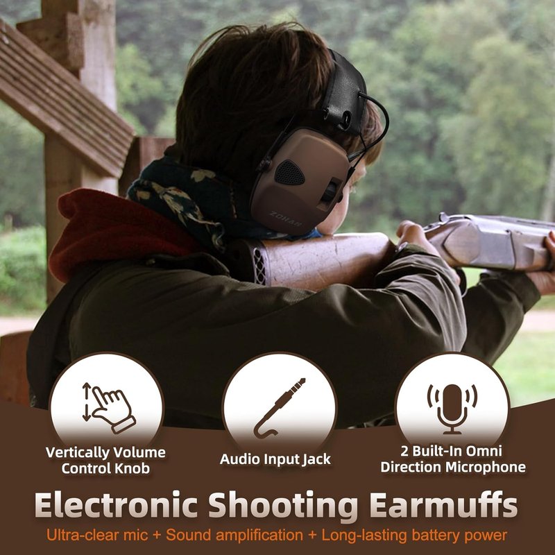 ZOHAN EM054 Electronic Shooting Ear Protection - Slim Active Noise Reduction Earmuffs with Gel Ear Pads | 4X Sound Amplification for Gun Range