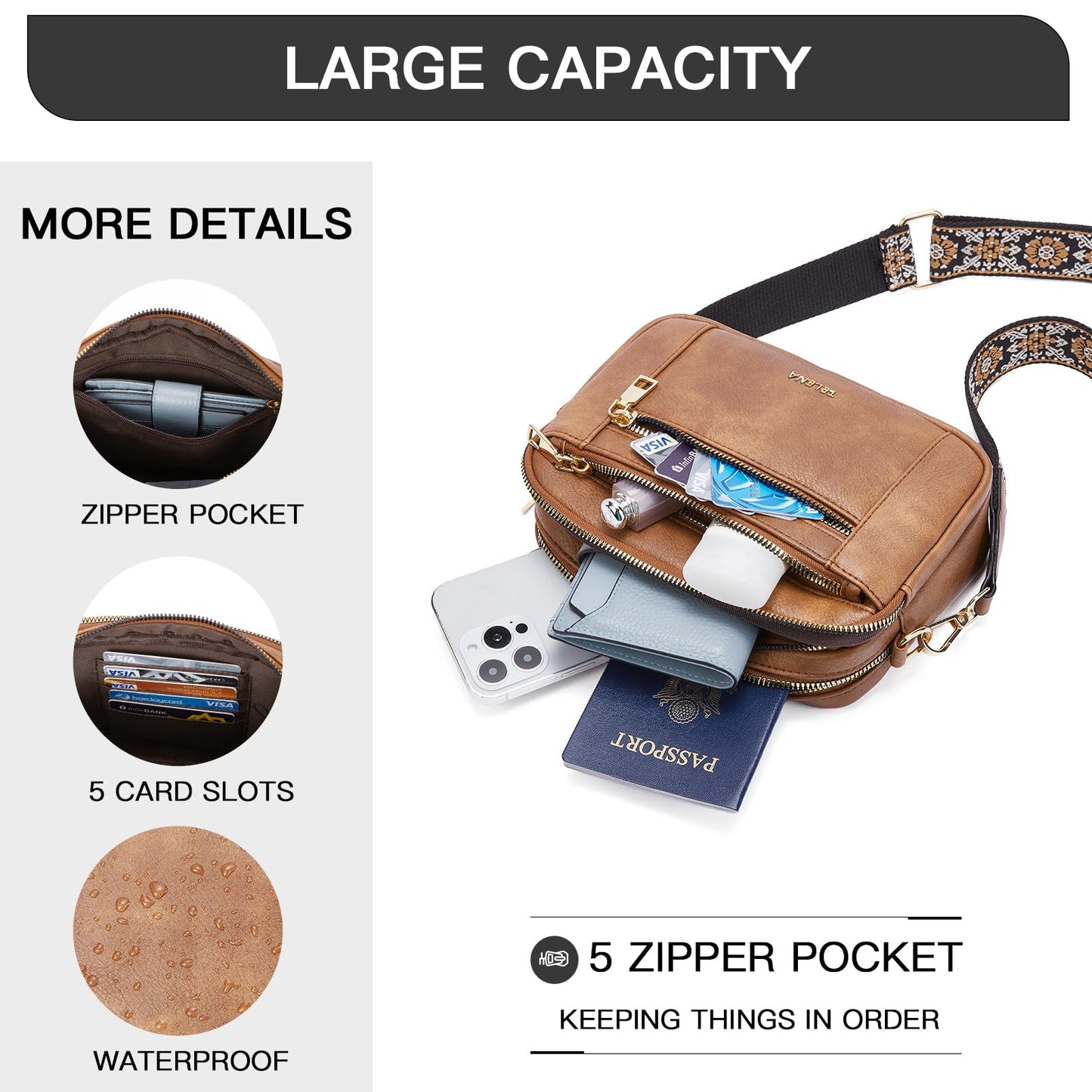 Telena Small Crossbody Bags For Women Vegan Leather Crossbody Purse With Adjustable Wide Strap For Daily Life