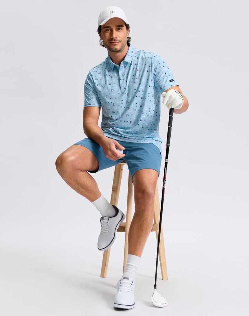 Obla Mens Golf Polo Shirts Short Sleeve Dry Fit Performance Moisture Wicking Casual Print Collared Golf Shirts for Men (Blue Golf Flag_XXXL)