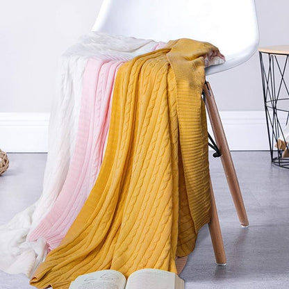 NTBAY 100% Pure Cotton Cable Knit Throw Blanket, Super Soft Warm 51x67 Knitted Throw Blanket for Couch, Sofa, Chair, Bed - Extra Cozy, Machine Washable, Comfortable Home Decor, Ginger Yellow