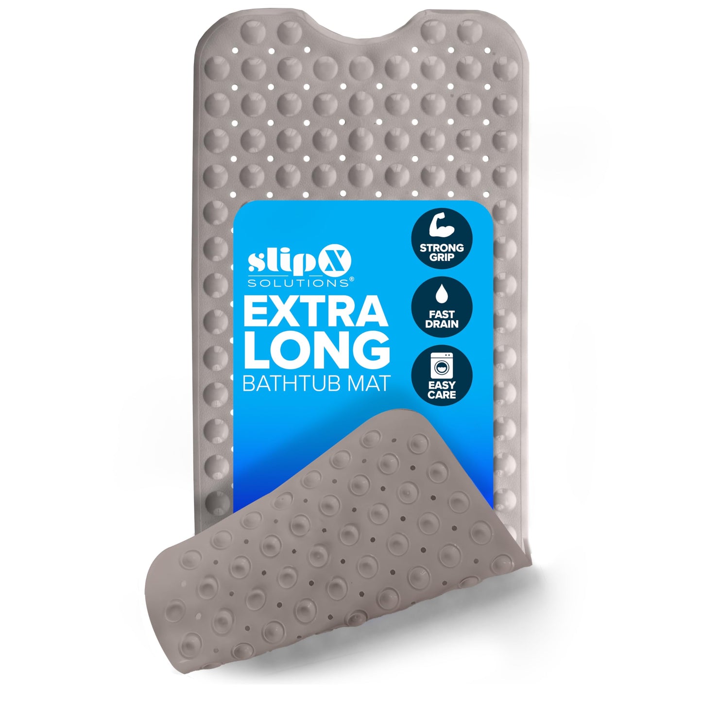 SlipX Solutions Power Grip Extra Long Bath Tub & Shower Mat 39x16, Wet Floor Non-Slip for Elderly & Kids Bathroom, 30% Longer Bathtub Mats, 200 Suction Cups, Drain Holes, Machine Wash, Tan