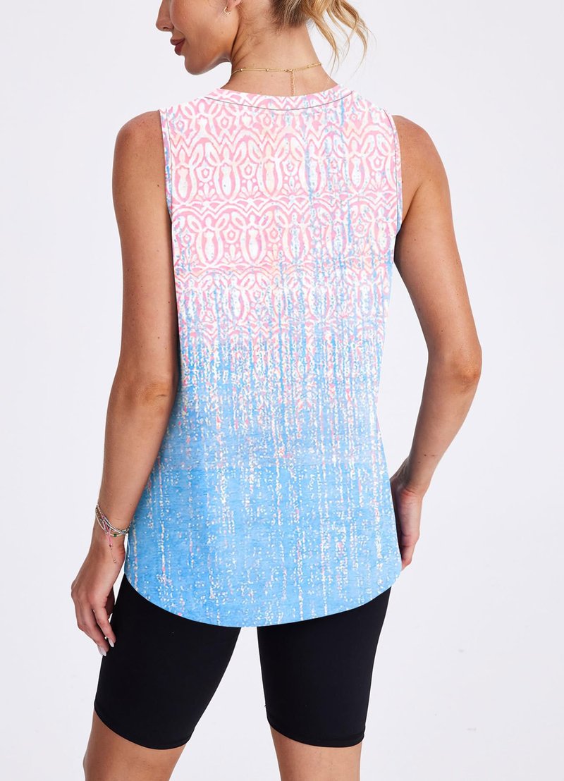 Womens Workout Tops Athletic Sleeveless Shirts Exercise Running Tank Tops Active Gym Tops Pink Blue XL