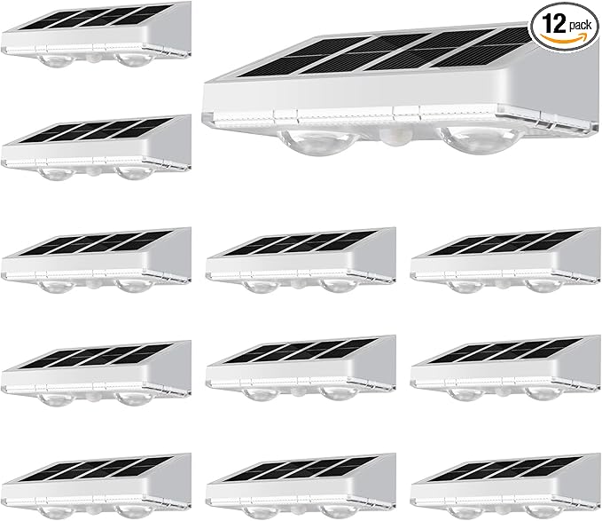 NIORSUN Solar Fence Lights,12 Pack Solars Deck Light,Warm White Color,Outdoor Bulb Waterproof Led IP65,Power Patio Lamp with Lenses for Outside/Backyard/Railing/Yard（White）
