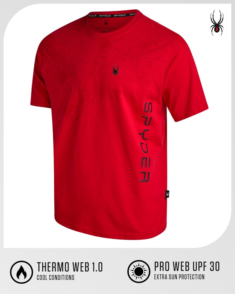 Spyder Mens T Shirt - Lightweight Cotton Blend Short Sleeve Athletic Jersey Shirts for Men for Training Running or Casual, Size Medium, Spyder Red Web