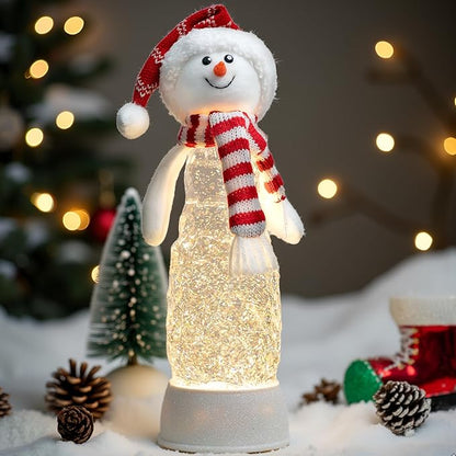 Christmas Snowman Decorations, Lighted Snowman Plush Swirling Glitter Musical Christmas Snow Globe, Christmas Water Lantern Ornaments for Festival Decoration Gifts