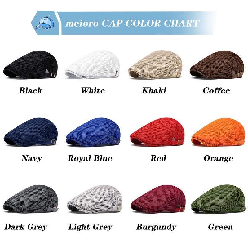 meioro Mens Breathable Mesh Summer Hat Adjustable Flat Cap Newsboy Beret Ivy Cap Irish Cabbie Fishing Hats（Royal Blue）