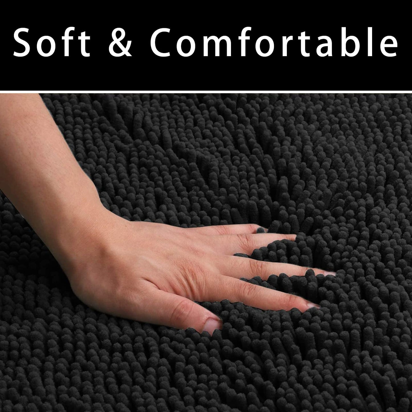 Eanpet Chenille Bath Mat Non-Slip Microfiber Floor Mat Baby Bath Mat for Kids Ultra Soft Washable Bathroom Dry Fast Water Absorbent Shower Mat Area Rugs (15.3" x 23.2", Black)