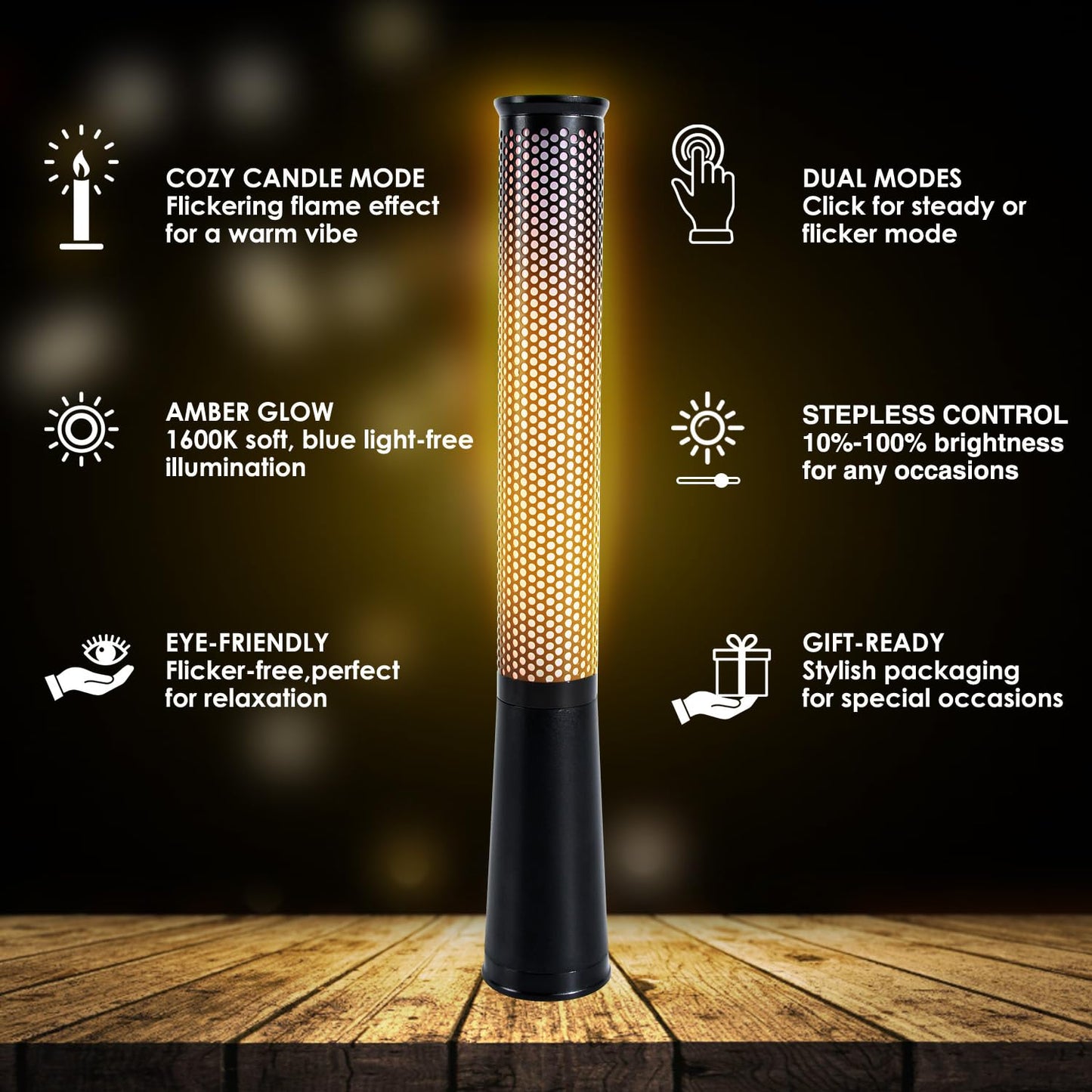 KOOSTONE LED Candle Light for Home Party Decor, Rechargeable Flame Lamp for Garden/Camping, Dimmable Flameless Candle Lamp for Halloween Christmas Decoration, Aluminum Alloy (2 Pack)
