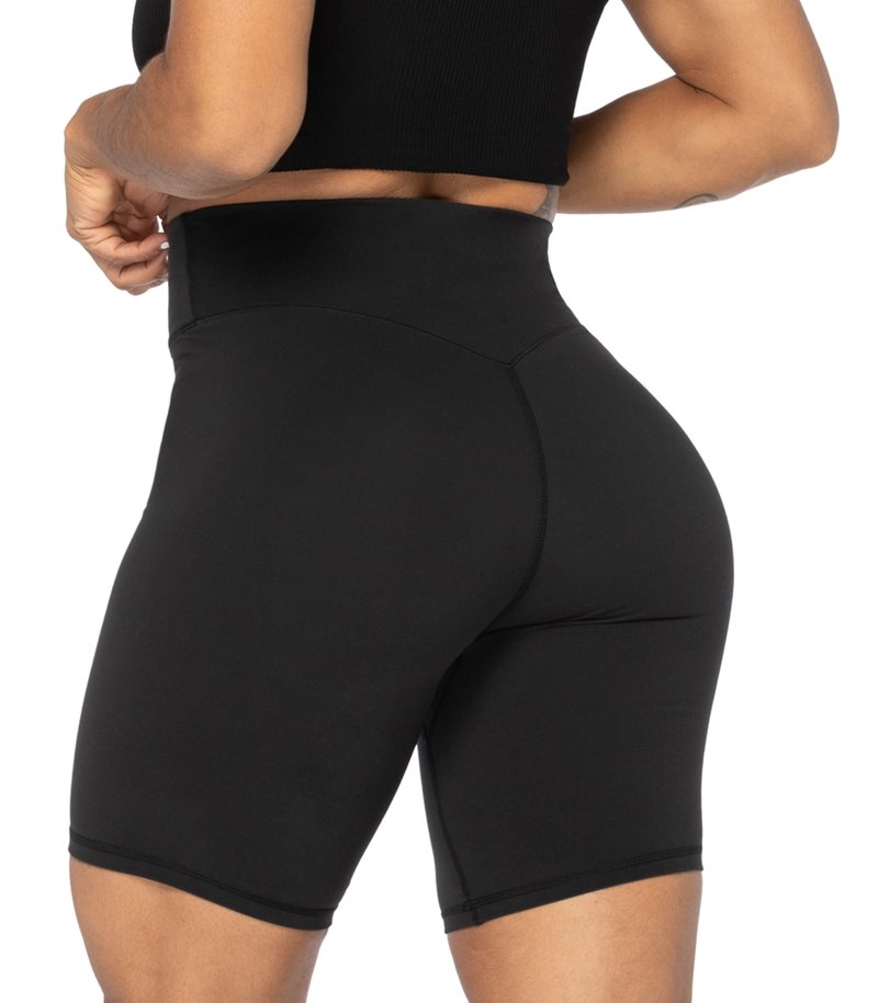 Sunzel 8" Waist Biker Shorts for Women No Front Seam Soft Yoga Workout Gym Bike Shorts Tummy Control Squat Proof Black