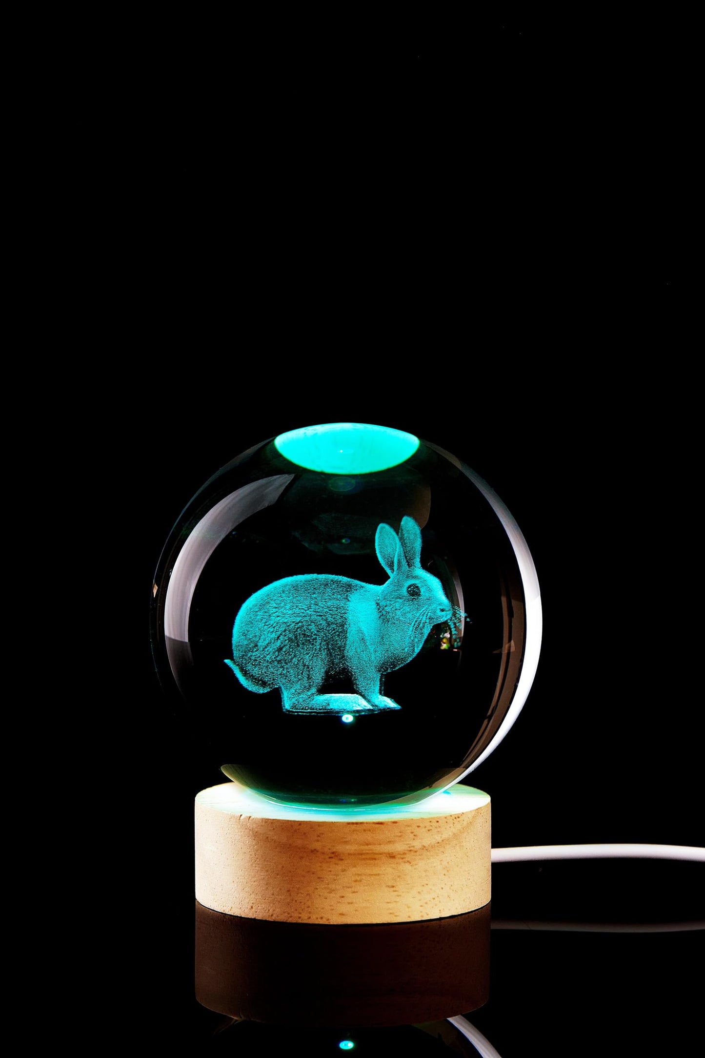 3D Crystal Ball Lamp with Lifelike LED Rabbit, 16 Color Changing Light, Dimmable Remote Control