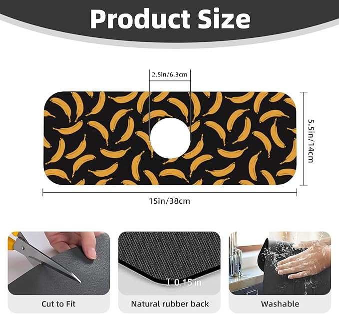 Yellow Banana Black Kitchen Sink Splash Guard Faucet Mat Super Absorbent Fast
