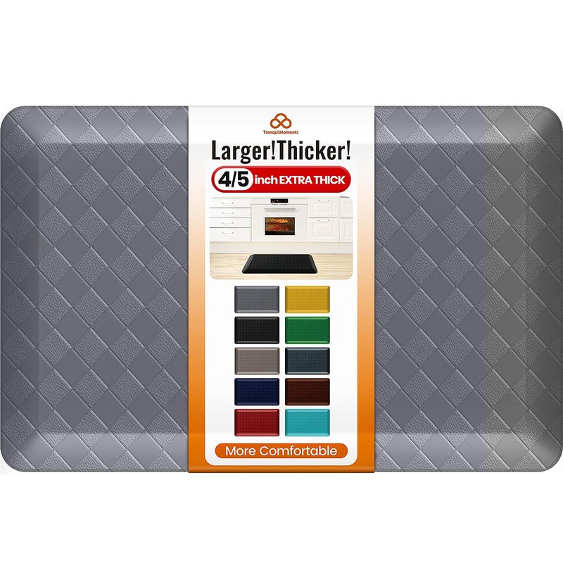 TranquilMoments 4/5 Inch Extra Thick Kitchen Mats for Floor,Non Slip Anti Fatigue Kitchen Rugs,Waterproof Stain Resistant Sink Mat,Cushioned Standing and Comfort Mats for Office (17"x24" Grey)