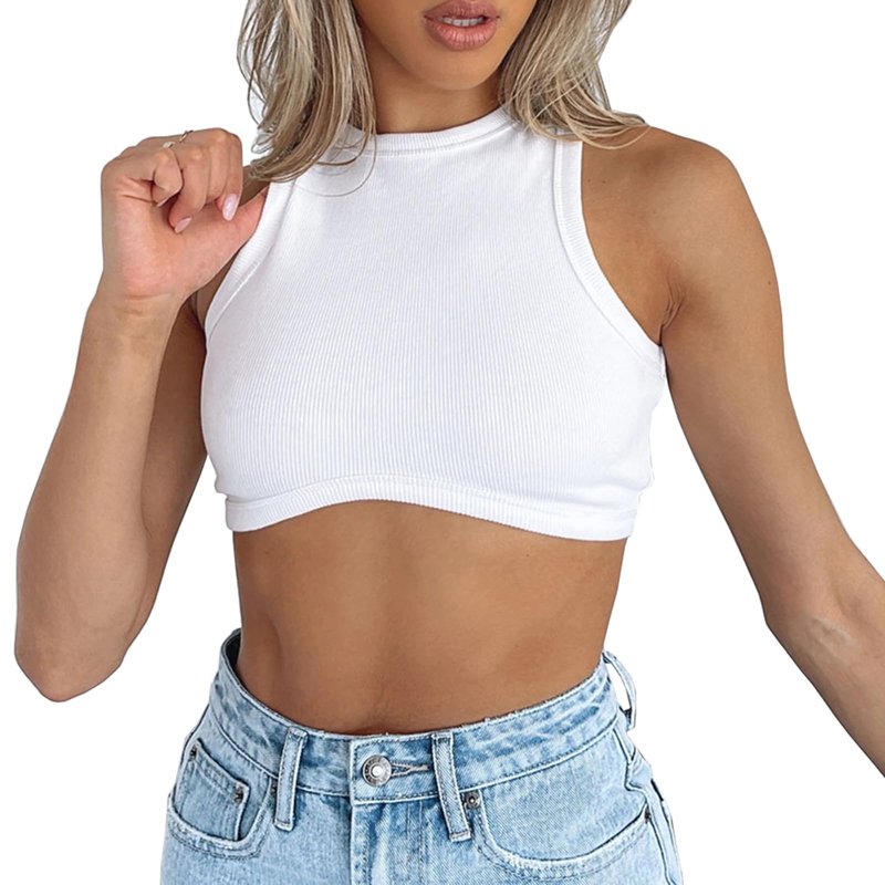Dwnval Sexy Crop Tops Sleeveless Crewneck Ribbed Knitted Tank Top for Women(White,M)