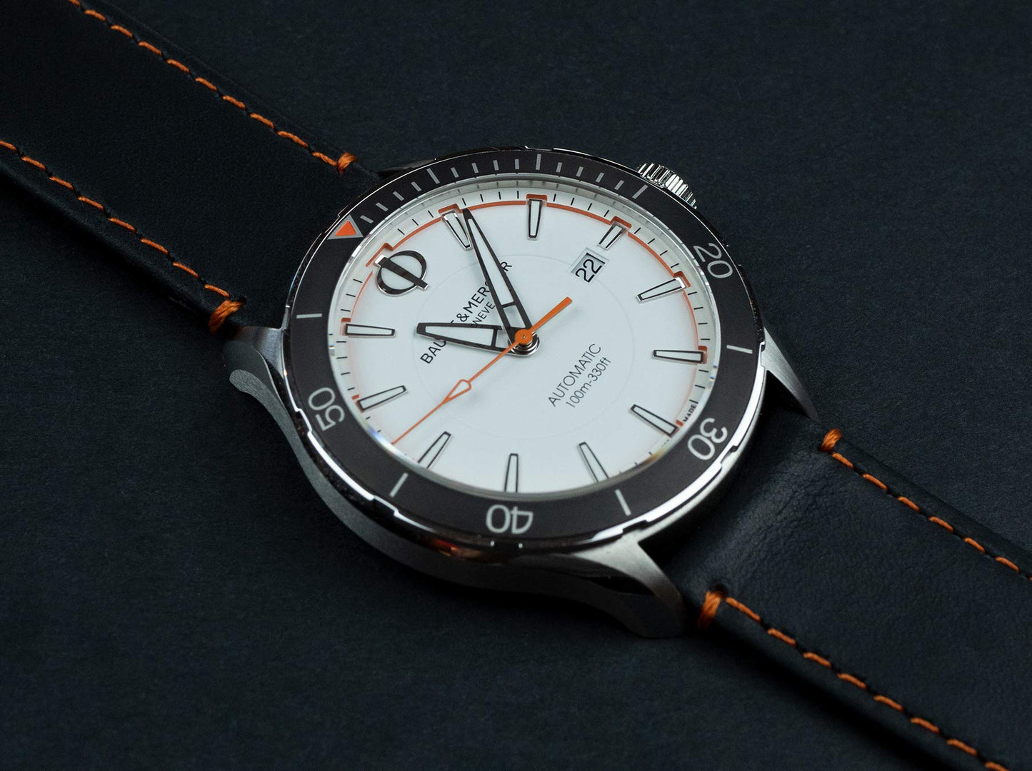 BARTON WATCH BANDS Quick Release Top Grain Leather Watch Band Strap, Black Leather/Orange Stitching (Black Buckle), 20mm