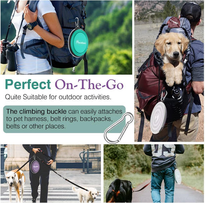 Pawaboo Collapsible Dog Bowls 2 Pack, Silicone Feeding Watering Bowls with Lids & Carabiners for Dogs Cats, Portable Collapsable Water Feeder Food Bowl for Walking Traveling Home Use, VioletTurquoise