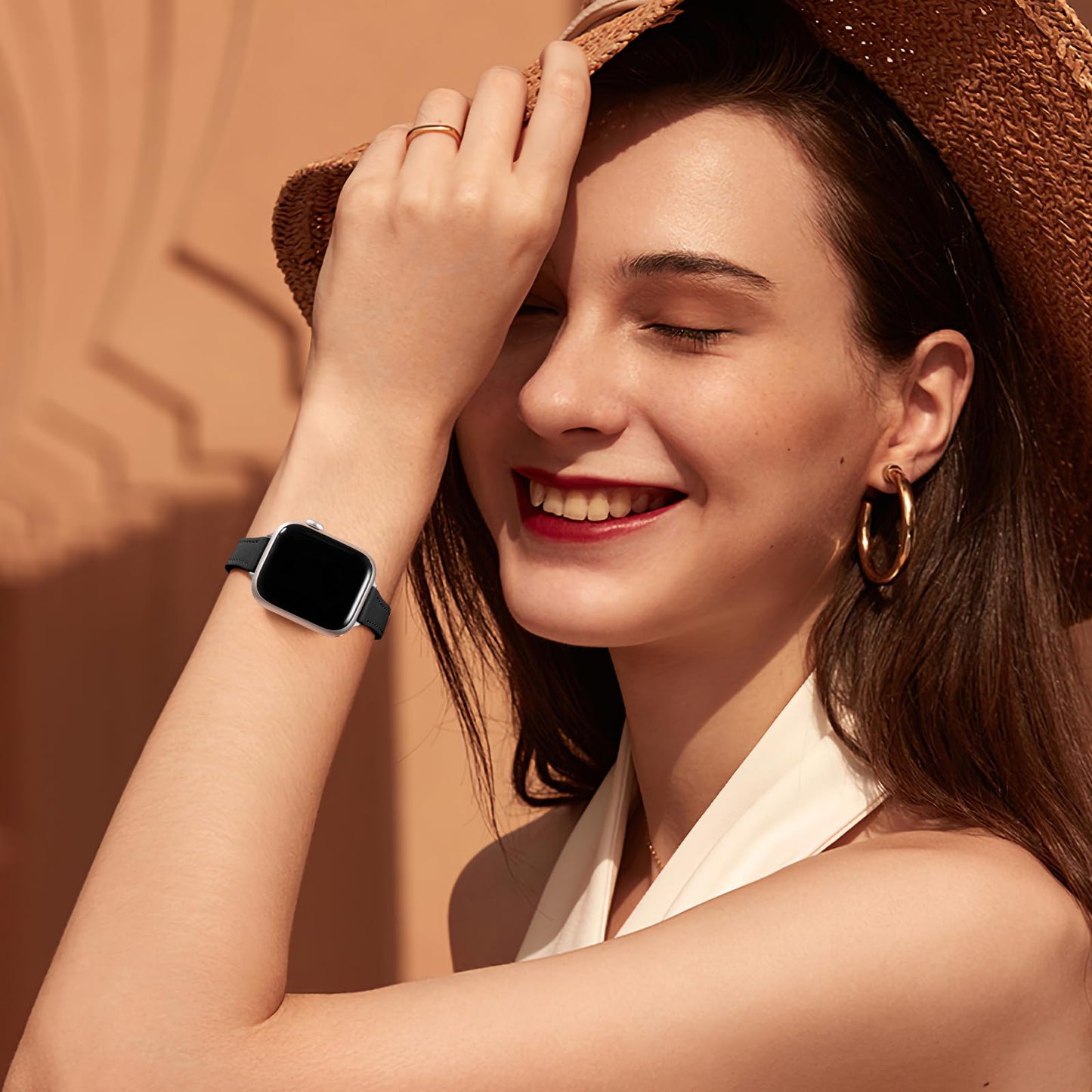 Charlam Slim Leather Band Compatible with Apple Watch Band 40mm 38mm 41mm 42mm 44mm 45mm 46mm Women,Top Grain Genuine Leather Strap Thin Wristband for iWatch Series 11 10 9 8 7 6 5 4 3 2 1 SE 3,Black