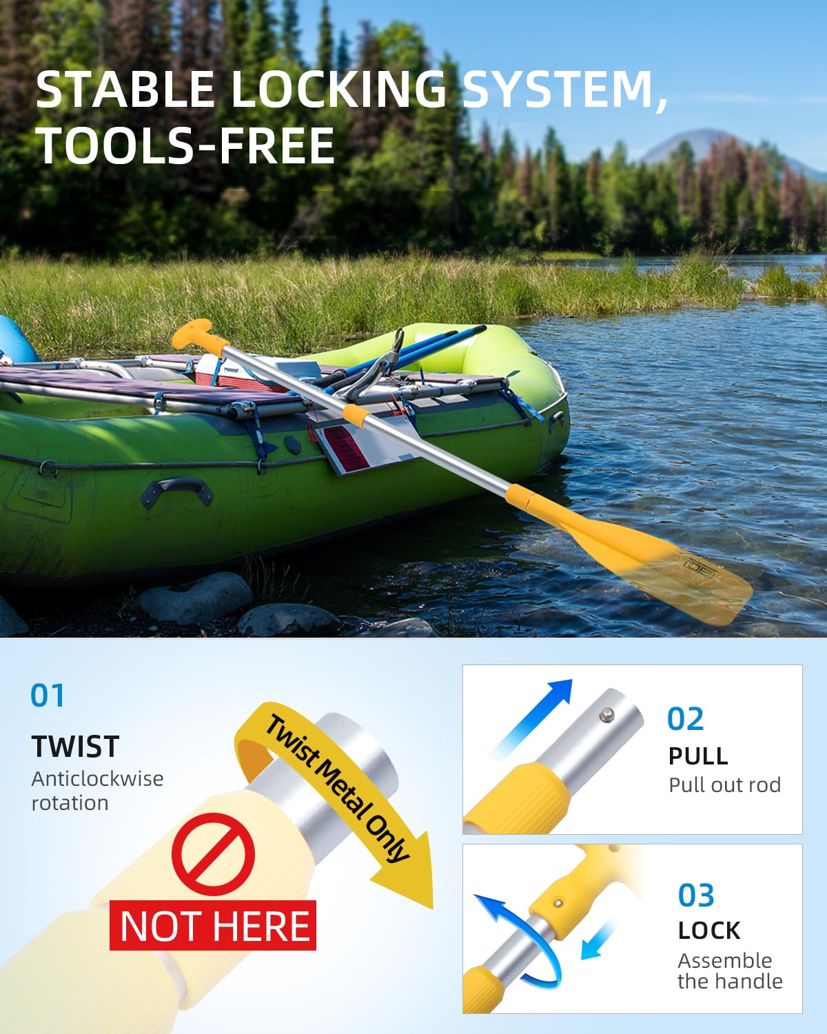 OCEANBROAD Telescoping Emergency Paddle 26''-54'' Collapsible Paddles Aluminium Shaft for Kayaking Boating Canoeing River Tubing, Yellow, 2 Paddles