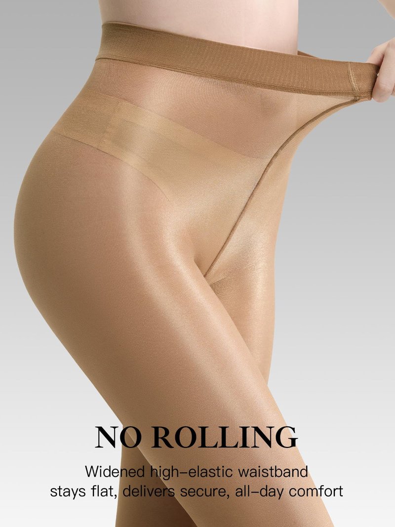 MANZI Shimmer Dance Tights Adults Shimmery Footed Womens Tights Toast Small-Medium