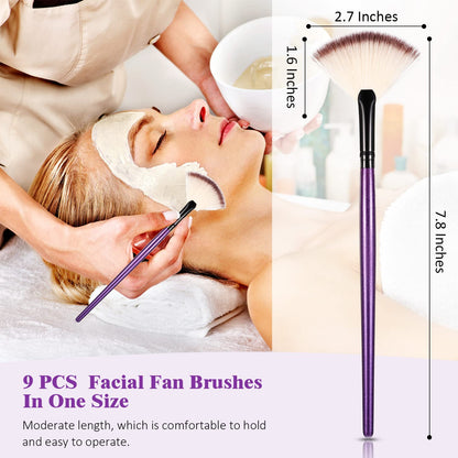 9 Pieces Facial Fan Mask Brushes, Soft Facial Applicator Brushes Tools for Peel Glycolic Makeup for Mud Cream(Champagne)