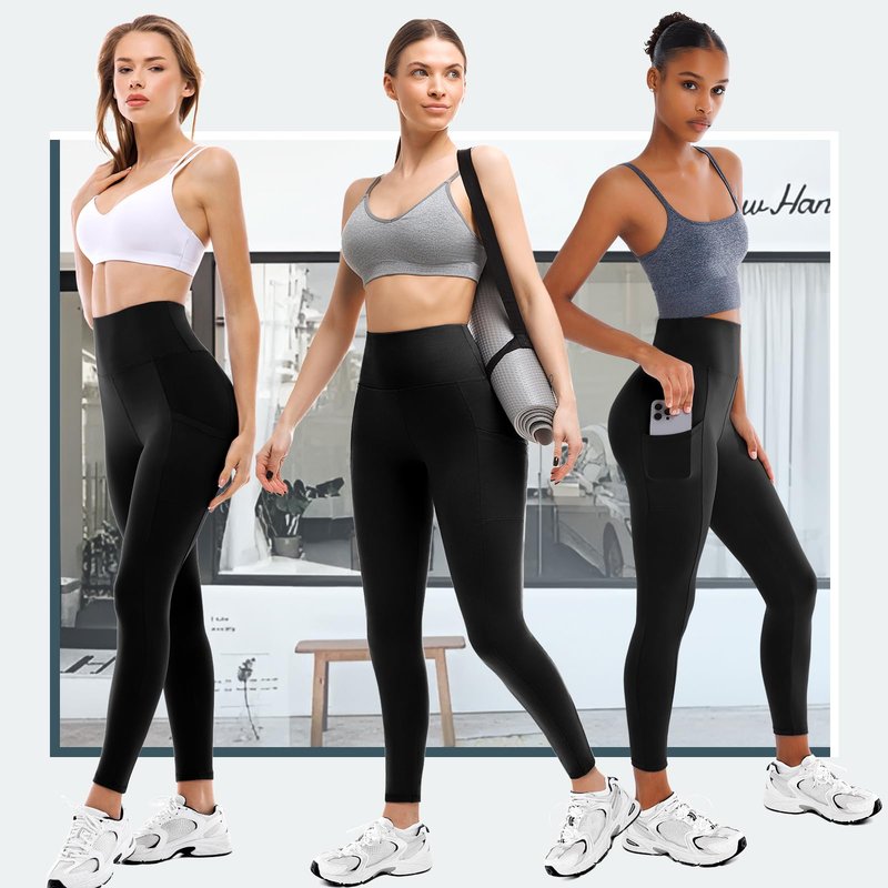 Walifrey Leggings with Pockets for Women 2 Packs,Women's High Waisted Yoga Leggings Gym for Workout Black LXL