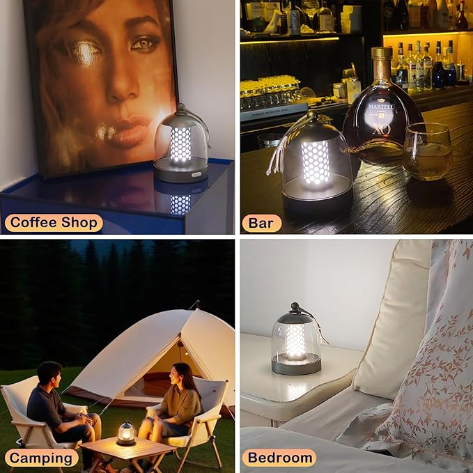 Outdoor Cordless Table Lamp Rechargeable,Water Proof Shower Lamp for Bathroom,Small Ambient Bedside Lamps for Night Stands (Silver Gray)