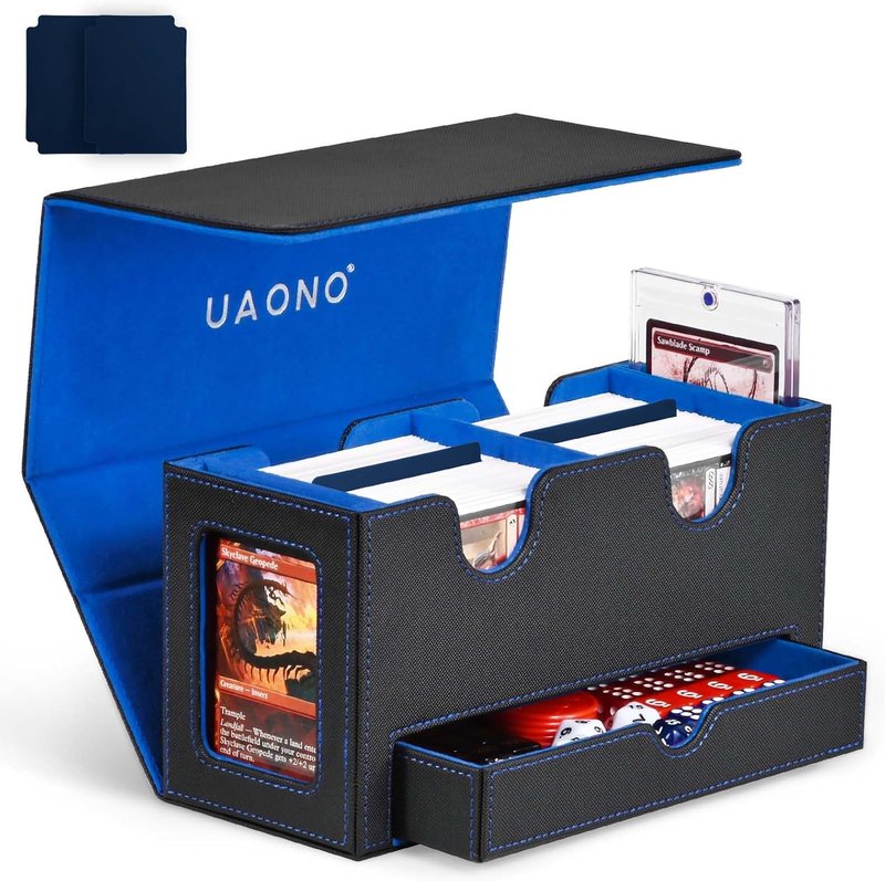 MTG Commander Deck Box - 3-in-1 Magnetic Card Organizer with 2 Top Loaders & Dice Tray | Fits 200 Double Sleeved Cards (Black/Blue)