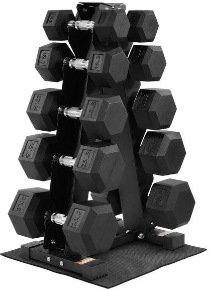 Fitvids Fitvids Rubber Coated Hex Dumbbell Weight Set and Storage Rack, 100LBS, 150LBS or 200LBS Set, 5-20 lbs, 5-25 lbs, 10-30 lbs Pairs