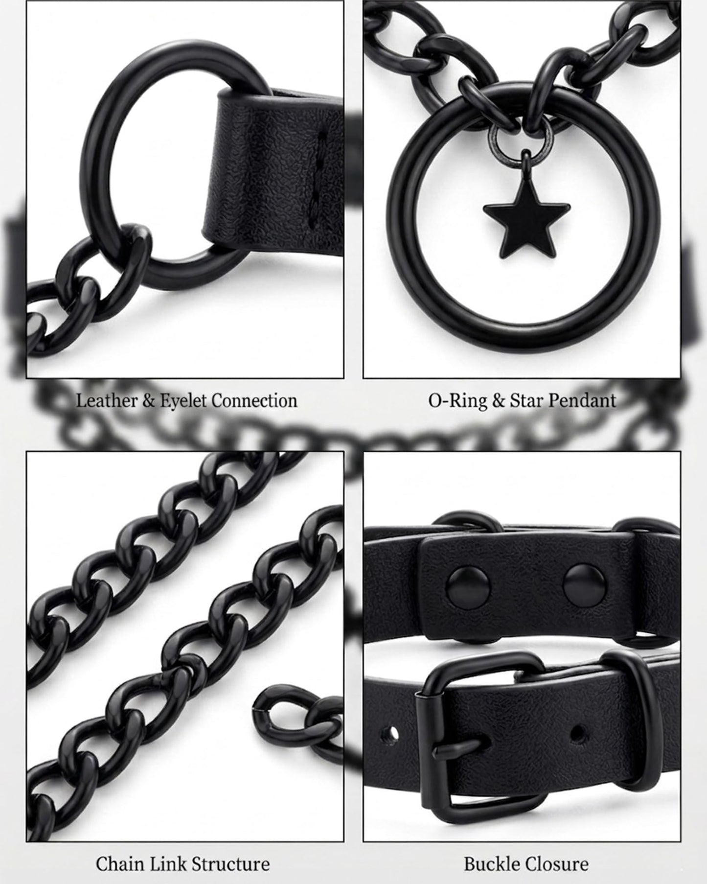rgwtgkyh Black Gothic Star O-Ring Choker Necklace for Women Stainless Steel Leather Chain Punk Grunge Emo Alternative Statement Jewelry Gift