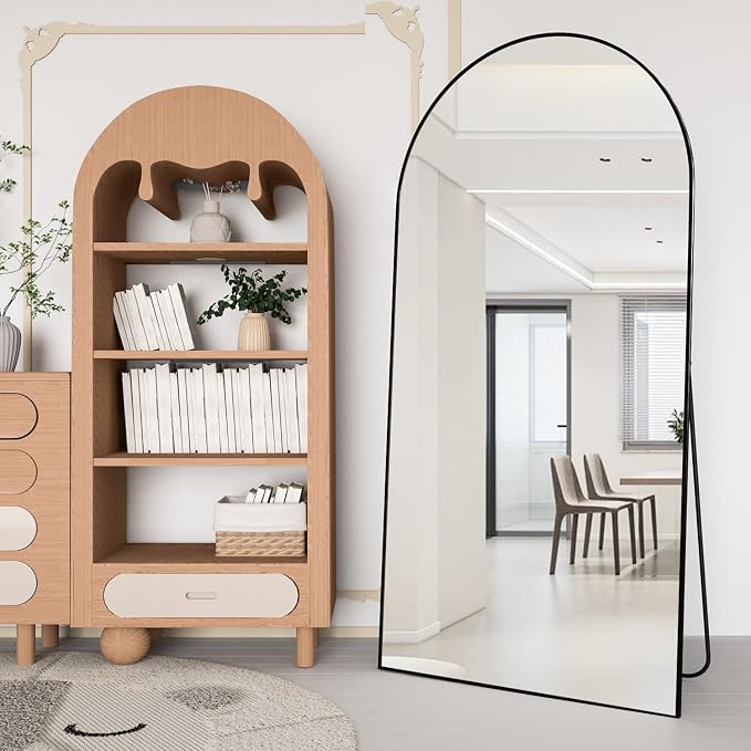 Arch Full Length Mirror Arched Floor Mirror 76"x34" with Stand Large Wall Mirrors Full Body Mirror Black Standing Hanging or Leaning Against Wall for Bedroom Entry, Bedroom, Living Room