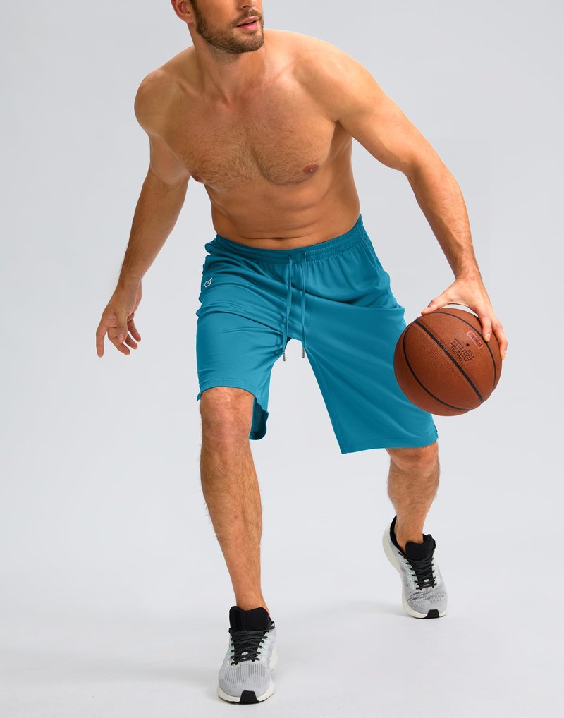 G Gradual Men's Athletic Shorts with Pockets 9" / 11" Long Basketball Shorts Lightweight Quick Dry Gym Workout Shorts for Men(Lake Blue,S)