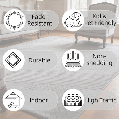 ZVFFDG Brown 5x7 Geometric Area Rug - Modern Geometric High-Low Pile Rugs for Living Room Bedroom, Washable Non-Slip, Textured Indoor Rugs for Nursery, Kids Room, Home Office
