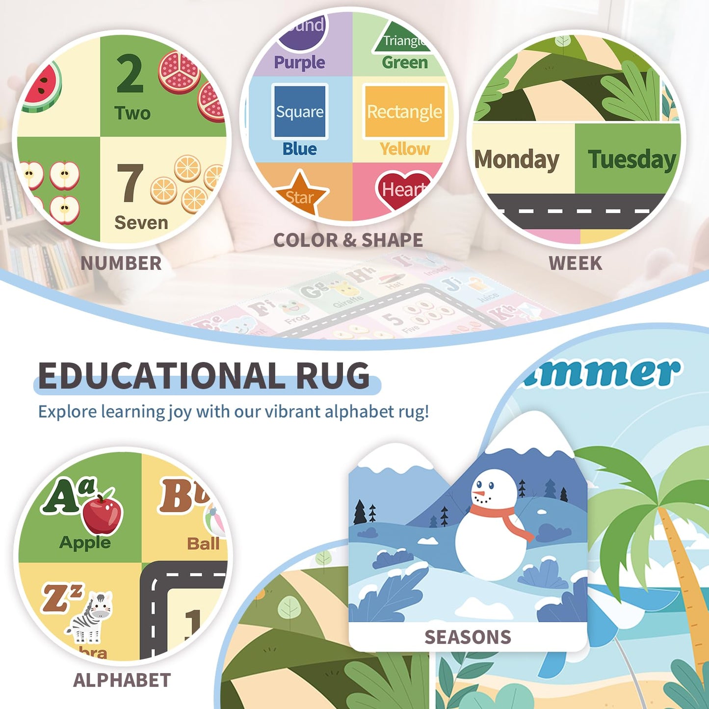 Kids ABC Rug for Playroom, Classroom Alphabet Area Carpet Playmat,Washable Toddler Mat for Baby Room,Play Room,Bedroom,Floor,Nursery (Green,3'x5')