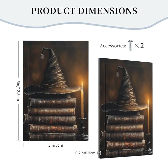 Decorative Art Light Switch Covers Wizard’s Hat & Spellbooks 1 Gang No Device Blank Switchplate Electrical Faceplate for Home Decor