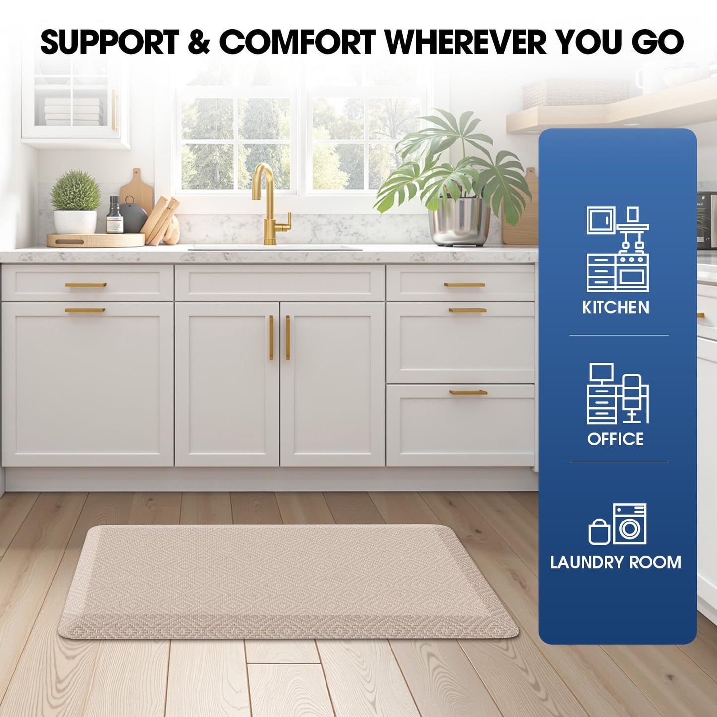 Mattitude Kitchen Mat Cushioned Anti-Fatigue Floor Mat Water Resistant Non-Slip Mats and Rugs Standing and Comfort Desk Mats for House Sink Office Laundry (Beige, 17.3"x28")
