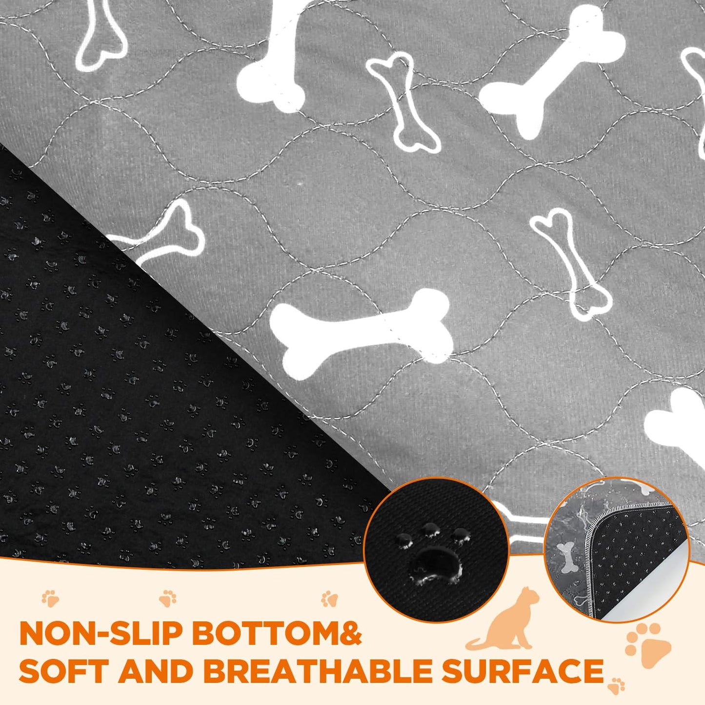 Baodan Washable Pee Pads for Dogs, 2 Pack Large Reusable Puppy Pads, Non-Slip Waterproof Dog Mats for Floors, Fast-Absorbent Whelping Pad, Playpen Mat for Crate or Indoor Use (36"x48", Gray)