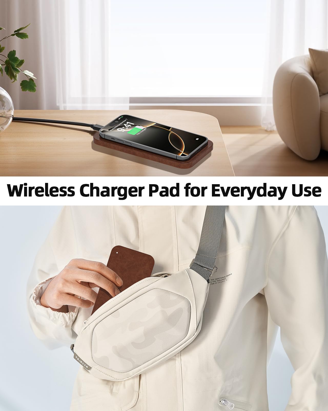 Leather Valet Tray with Wireless Charging Pad - Luxury EDC Nightstand Organizer for Men - Premium Desk Tray for Phone, Watch, Glasses & Keys - Sleek Office Desk Accessories & Gift for Him, Brown